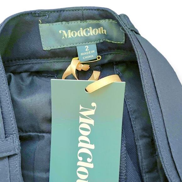 ModCloth NWT High Rise Belted Tie Wide Leg Pants Pull On Navy Blue Women's Sz 2 - Picture 6 of 6